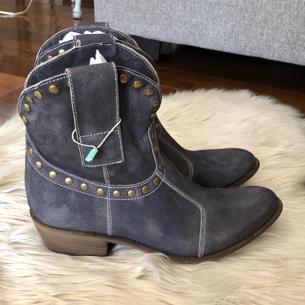 Gray suede booties. Brand new with box.